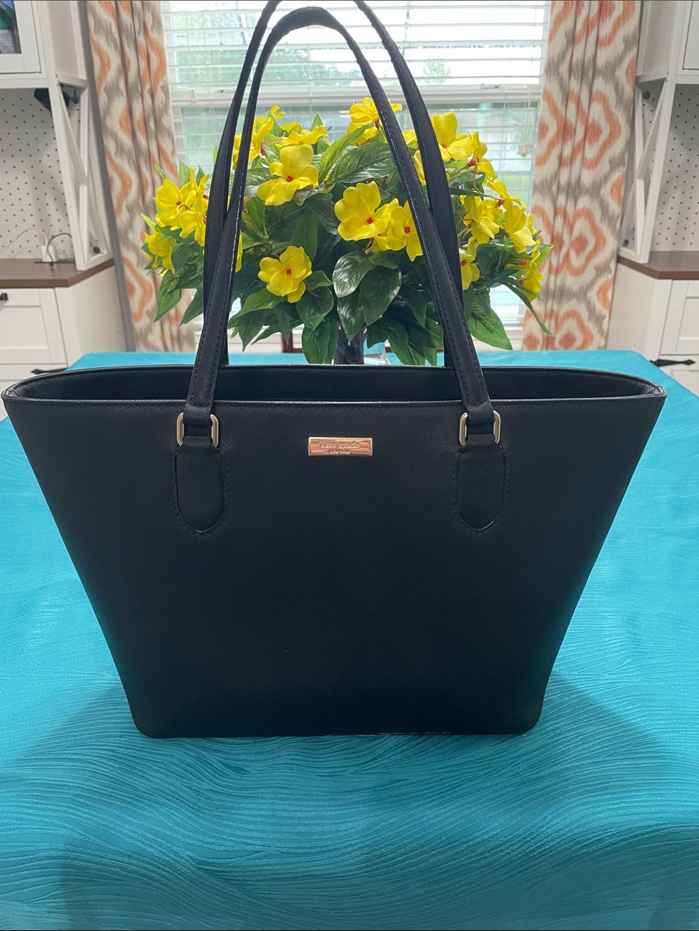 kate spade  Black Structured Tote with Gold Logo Plate